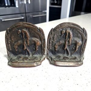 End of the Trail by James Earle Fraser Vintage 1920’s Pair of Bronze Bookends